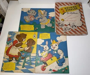 Vintage Set of 3 Animal Puzzles For Children 1950s Puzzle Craft Industries - Picture 1 of 7