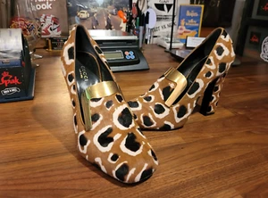 GUCCI Women's Size 39 EU Calfskin Camel 4" Heels Pony Style Pumps Leopard Print - Picture 1 of 16
