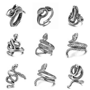 Retro Punk Snake Ring For Men Women Exaggerated Antique Silver Color Opening Adj - Picture 1 of 6