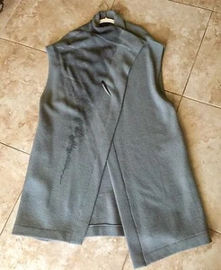 MOYURU FROM JAPAN BOILED WOOL 3/4 Lagenlook blue grey PAINTED WRAP VEST size M - Picture 1 of 12