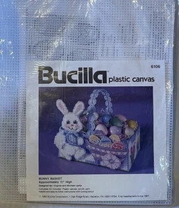Vintage Bucilla Easter Bunny Basket Kit 6106 Plastic Canvas USA 1992 11” High - Picture 1 of 2