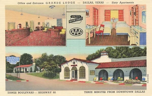 Dallas TX Grande Lodge 60 Apartments Tourist Lodge Multi-View Linen Postcard - Picture 1 of 2