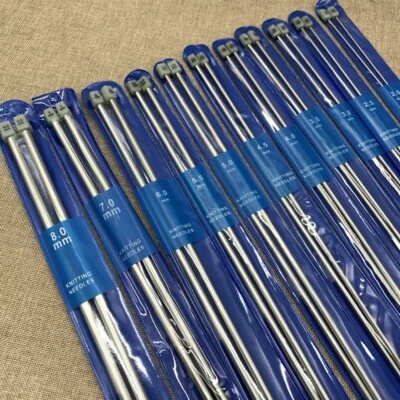 22pcs/11Pair 25cm 2mm-8mm Stainless Steel Single Pointed Knitting Needles - image 1 of 4