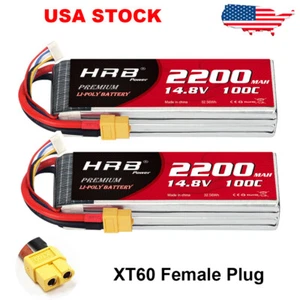 2pcs HRB 14.8V 4S 2200mAh 100C XT60 LiPo Battery For RC Boat Airplane Drone Car - Picture 1 of 6