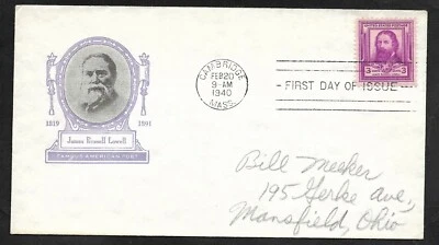#866 3c James Russell Lowel - Poet - Ioor FDC  - Image 1 of 2