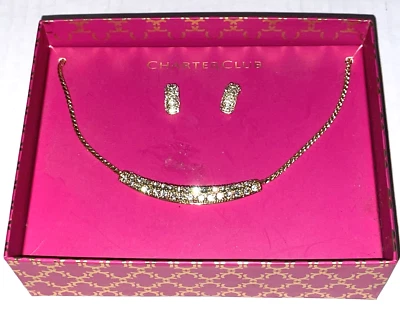 Juego de Collar Y Pendientes Charter Club Tono Dorado Pavé Nuevo Leer, ver fotos Foto 1 de 4