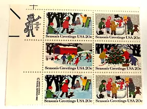 Bloque de 6 estampillas de saludos de temporada de Estados Unidos 20c con cremallera Scott #2027-2030 MNH - Imagen 1 de 1