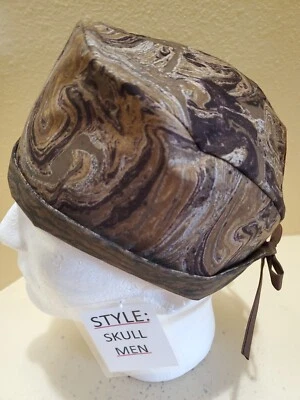 Paint Swirls (Brown) Men's Skull/Chemo Surgical Scrub Hat/Cap Handmade - Image 1 of 4
