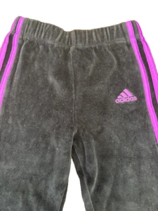 Adidas Little Girl's 3 Stripe Athletic VELOUR Pants (BLACK/PURPLE 5)NWOT - Picture 1 of 3