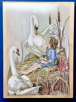 РЕДКАЯ! НОВЫЙ! СЮЗАН И ЛЕБЕДИ от Stamps Happen pond рогатки девочка птица пекарь - Изображение 1 из 2