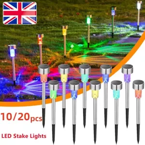 10/20x Solar Powered Garden LED Stake Lights for Patio Lawn Decor Color Changing - Picture 1 of 20