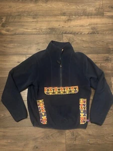 Vintage Patagonia Synchilla Anorak Navy Aztec Fleece Pullover Womens Medium - Picture 1 of 7