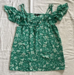 EXPRESS Women's Teal/Green Floral Off Shoulder Blouse XXS - Picture 1 of 3