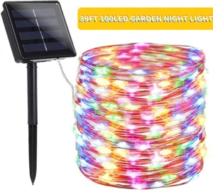 Copper Wire Solar Fairy Lights 8 Modes Waterproof for Christmas Party Decor,39ft - Picture 1 of 14