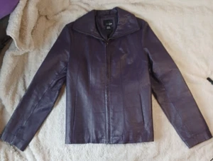 Vintage 90's East 5th Womans Medium Purple Leather Jacket Fitted Plum Lined - Picture 1 of 5