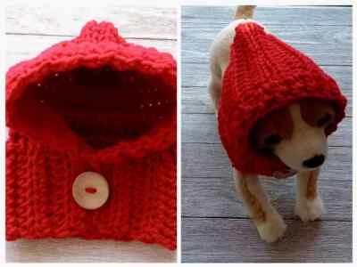 crochet handmade hood hat pet dog cat snood xs small  breed red - Image 1 of 4