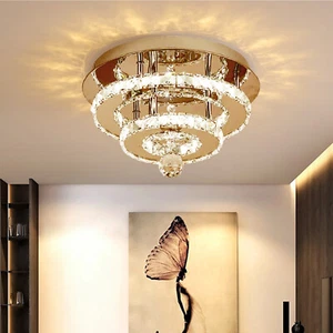 Modern Luxury Crystal LED Ceiling Light Flush Mount Chandelier Bedroom Lighting - Picture 1 of 12