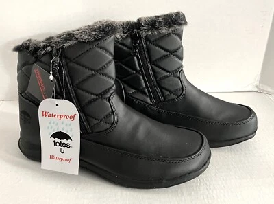 Totes Boots Womens 7 M Snowfall 2 Quilted Black Faux Fur Lined Comfort 7735657 - Image 1 of 4