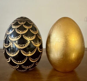 2 Vintage large decorative ceramic porcelain eggs/ gold & black decor - Imagen 1 de 5