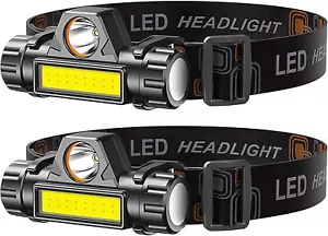 2 Pack Rechargeable Forehead Head Light - Night Walking Construction Headlamp - Picture 1 of 1