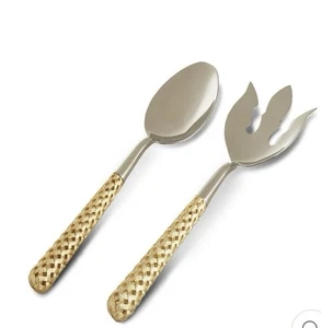 NEW IN BOX L’Objet Gold Braid Serving Set Serving Spoon & Fork Salad 2 Piece Set - Picture 1 of 1