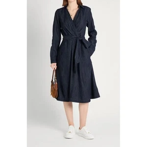 Lauren Ralph Lauren Langarm Surplice Denim Midikleid Navy Gr. 14W - Bild 1 von 6