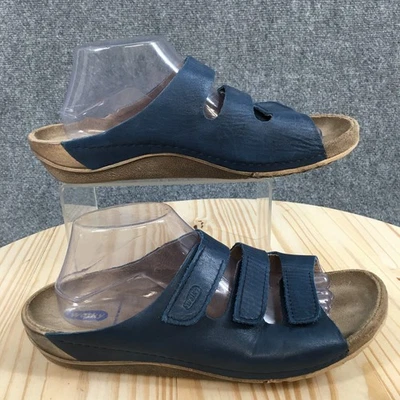 Wolky Sandals Womens 42 Slide Blue Leather Slip On Open Toe Three Strap Casual Foto 1 de 4