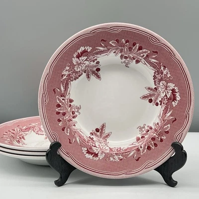 Set 4 SPODE Williams Sonoma FULHAM Soup Bowls RED TRANSFERWARE Grapes Berries - Image 1 of 4