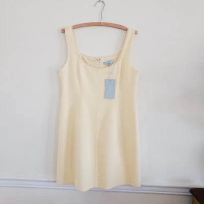 Sz 12 Antonio Melani Macy Tweed Beaded Scoop Neck Mini Dress Butter Color NEW - Image 1 of 4