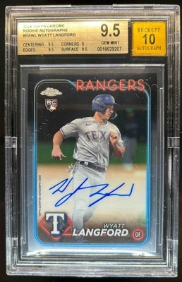 2024 Topps Chrome Wyatt Langford Rookie Auto RC Rookie #RA-WL Rangers BGS 9.5/10 - Image 1 of 2