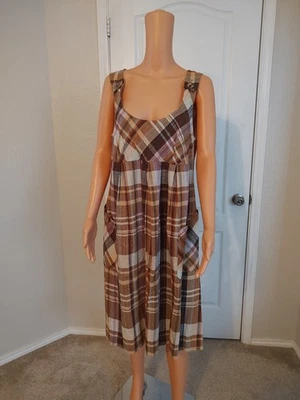 Vestido Preppy Cottage Mezcla de Lino Cuadros Vintage Bolsillos Colegiala - Talla 12 -DP16 Foto 1 de 4