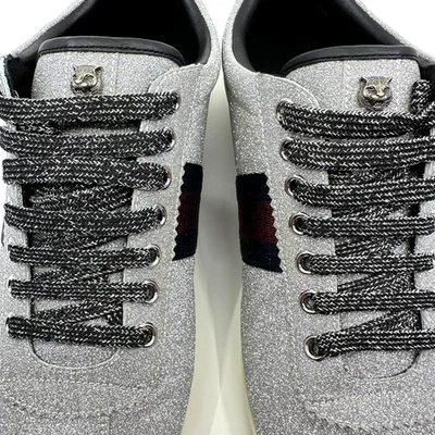 Zapatilla Gucci Web Plateada Brillante Bambi Stud Plateada Talla 9 Auténtica con Caja Foto 1 de 4