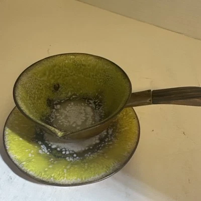 Vintage Signed NEKRASSOFF ARTS Yellow ERA ENAMELED COPPER LADLE & UNDERPLATE SET - Image 1 of 4