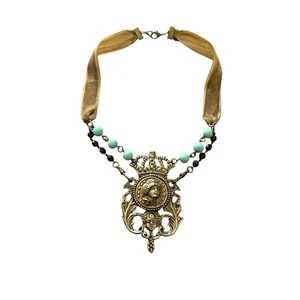 Collar colgante broche dorado turquesa vintage reutilizado tono dorado - Imagen 1 de 6