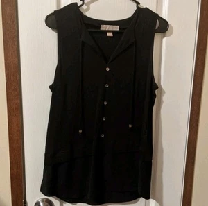 Blusa sin mangas negra Michael Kors MK botones dorados cuello medio lazado - Imagen 1 de 5