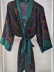 Vtg VICTORIA'S SECRET GOLD LABEL OS 3/4 Sleeve Belted Robe floral Purple/Teal - Picture 1 of 4