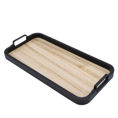 Metall Tablett schwarz m. Griffen 40cm - Advent Deko Kerzen Teller Servier Brett - Bild 1 von 4