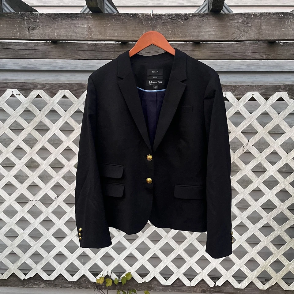 J Crew Blazer Womens 20 Black Dalton Tollegno 1900 Italian Wool Gold Buttons - Image 1 of 4