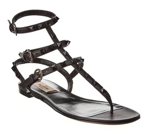 Valentino Rockstud Gladiator Sandale schwarz Leder 38,5 945 $ - Bild 1 von 9