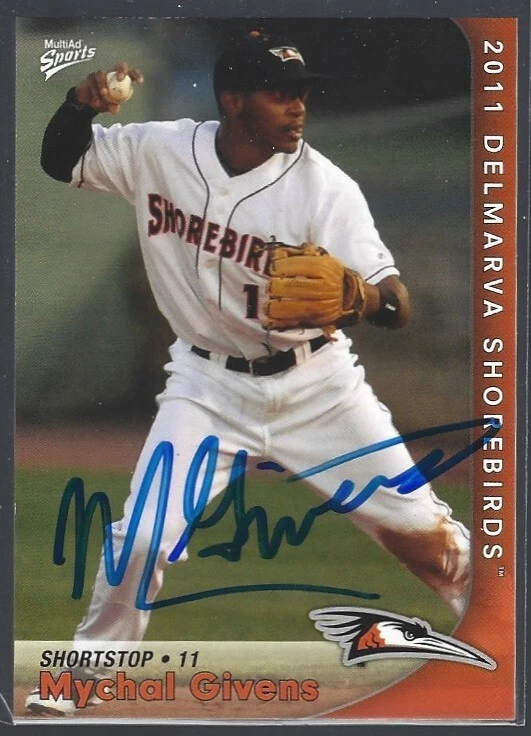2011 MultiAd Sports Delmarva Shorebirds #34 Mychal Givens IP auto signed card - Image 1 of 1