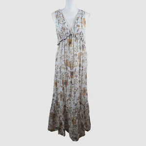 Rachel Zoe Cotton Floral Maxi Dress Womens Medium Blue Floral Cottagecore Boho - Picture 1 of 16