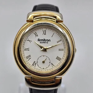Vintage Armitron Gold Tone Unisex Watch Quartz Japan Leather 33mm - Picture 1 of 10
