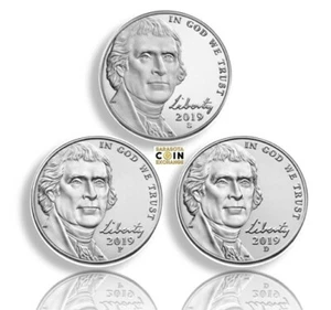 2019 S,P,D Jefferson Nickels S Proof und P,D BU alle 3 - Bild 1 von 3