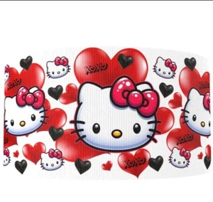 1.5" GROSGRAIN RIBBON Hair Bow Supplies 1259561 Kitty White Red Heart Valentine - Picture 1 of 2