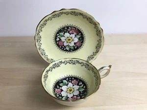 Vintage Paragon By Appointment Floral Tea Cup And Saucer Yellow Black Horseshoes - Picture 1 of 5