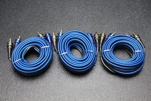 3 PCS 15 FT RCA WIRE BLUE GRAY 2 CHANNEL CAR AMP HOME AUDIO STEREO BLS-15 - Picture 1 of 4