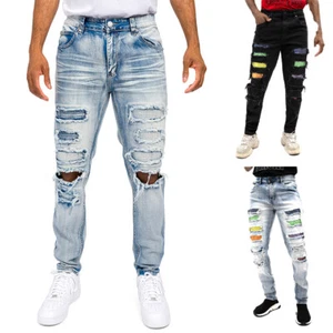 Victorious Men's Distressed Diamond rhinestones Design Denim Jeans DL1396 DL1416 - Picture 1 of 16