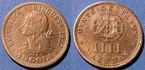 Angola 1927 20 Centavos-4 Macutas KM-68 Copper-nickel XF #95a - US Seller - Picture 1 of 1