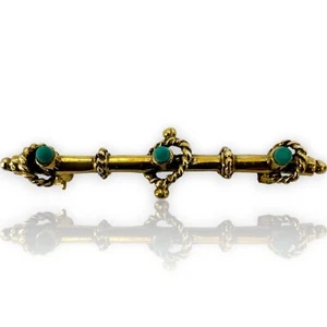 Victorian Era Etruscan Revival Persian Turquoise Bar Pin 14k Gold Handmade - Picture 1 of 5