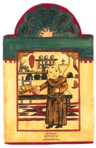SAN PASQUAL PATRON OF KITCHEN COOKS SHEPHERD HANDCRAFTED WOOD POCKET RETABLO 16D - Picture 1 of 2